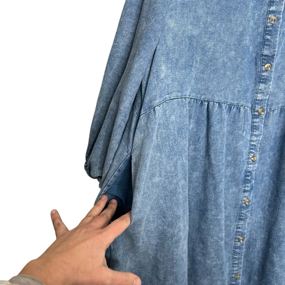 Baltic Born Blue Chambray Acid Wash Cotton Sari Babydoll Dress Plus Size 1XL - Picture 4 of 6